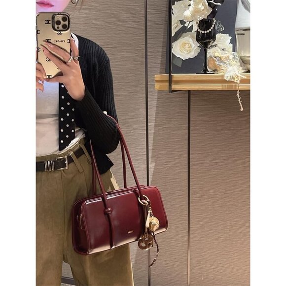 Women’s Burgundy Multi-Pocket Shoulder Bag Fashion Crossbody Top Handle Bag - Picture 7 of 9